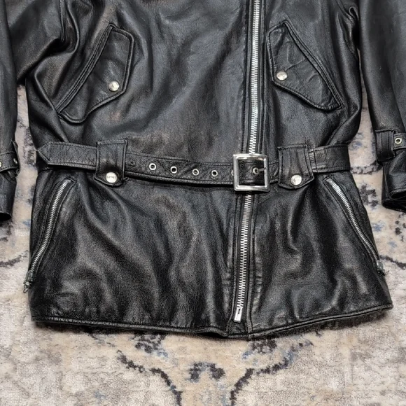Schott NYC Perfecto Leather Motorcycle Jacket 16 Black Belted USA Made Vintage - Picture 3 of 12
